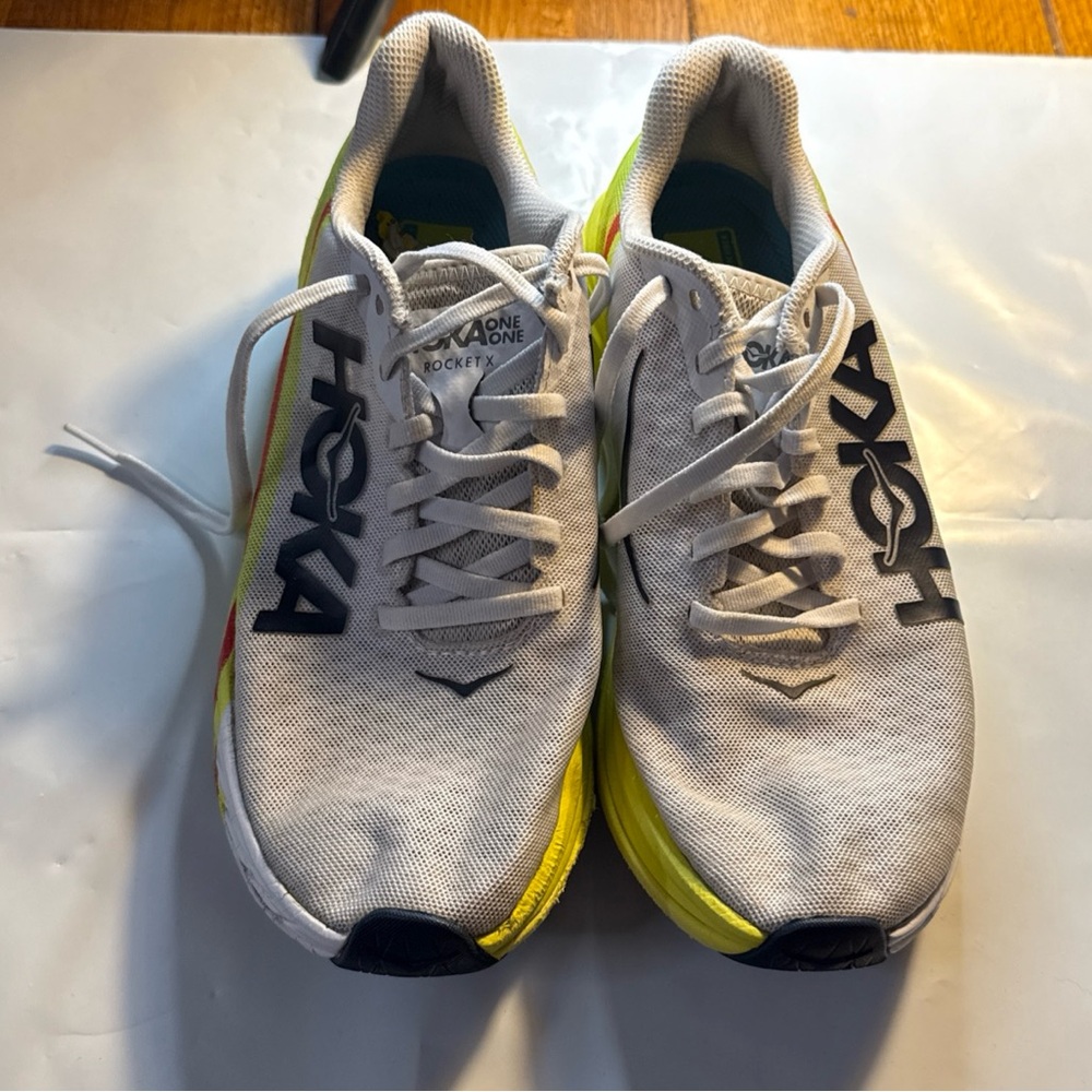 Hoka One One Rocket X Men's Size 7/ Womens 8 Running Shoes White Neon Yellow